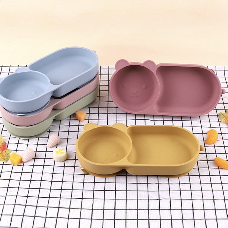 Baby Food Universe - ชามดูดซิลิโคนเด็ก ลายหมีน่ารัก สี Macaron ซิลิโคนเกรดอาหาร 100%