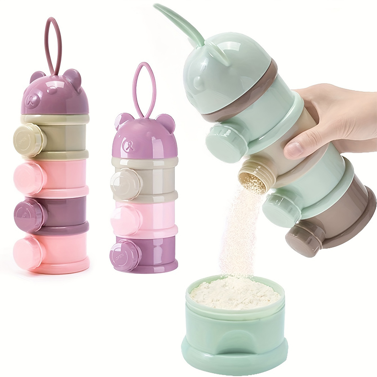 Snack Container Travel - ภาชนะใส่นมผงเด็กความจุขนาดใหญ่พร้อมสายรัด, เครื่องจ่ายสูตรอาหารสําหรับทารก, กล่องเก็บอาหารแบบวางซ้อนกันได้, กล่องขนมแบบพกพา