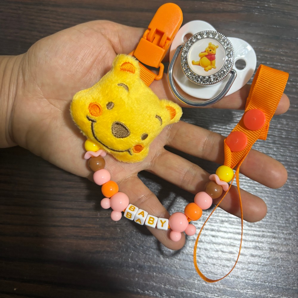 Baby Food Quantity - จุกนมหลอกสำหรับปลอบเด็ก & คลิปหนีบโซ่สำหรับเด็กน่ารัก จุกนมหลอกสำหรับทารก รูปทรงการ์ตูน จุกนมหลอกสำหรับเด็กทารก