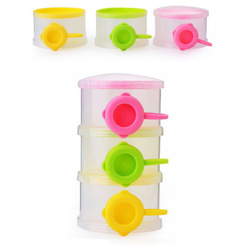 Snack Container Travel - กล่องแบ่งนมผงสำหรับเด็ก 3 ชั้น แบบพกพา สามารถซ้อนกันได้ ใช้เก็บขนมและอาหารสำหรับเด็ก