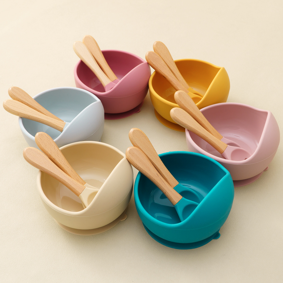 Baby Food Universe - Mamaplan 3 ชิ้นเด็กซิลิโคนชุดให้อาหารเด็กวัยหัดเดินดูดชามให้อาหารการฝึกอบรมช้อนส้อมเด็กจานเด็กอุปกรณ์เสริม