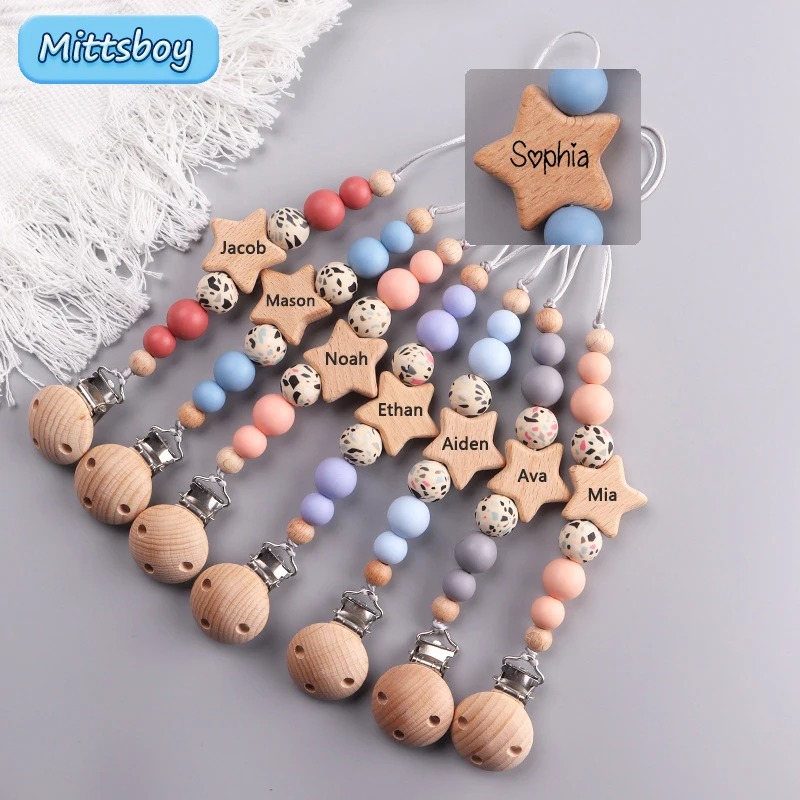 Baby Food Name - ใหม่ที่กําหนดเองชื่อไม้ส่วนบุคคล Baby Pacifier CHAIN Beech ลูกปัด