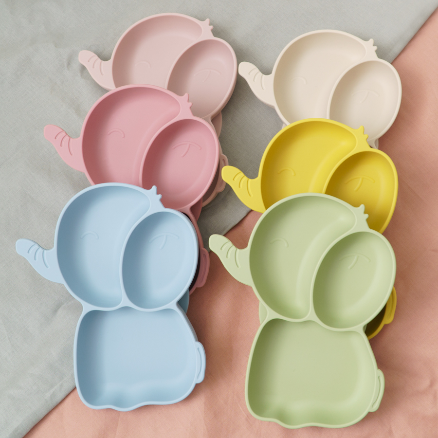 Baby Food Universe - จานอาหารสำหรับเด็ก1ชิ้นทำจากซิลิโคนอุปกรณ์การ์ตูนช้างสำหรับฝึกเด็กหัดเดิน