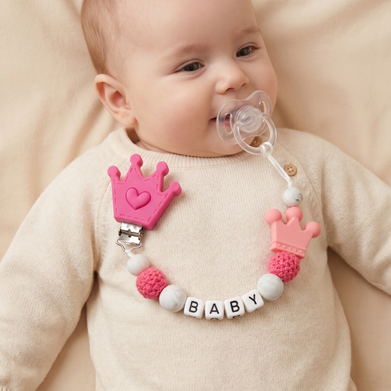 Baby Food Name - คลิปหนีบจุกนมหลอกเด็กแบบปรับแต่งได้ พร้อมชื่อส่วนตัว ที่ยึดจุกนมซิลิโคน ปลอดสาร BPA รูปมงกุฎ