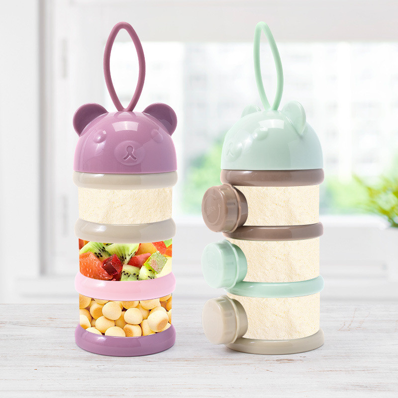 Snack Container Travel - กล่องใส่นมผงสำหรับเด็ก 3/4 ชั้น แบบพกพา เปิดด้านข้างได้ กล่องเก็บขนมสำหรับเด็กทารก